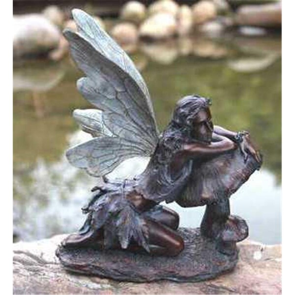 Napco Imports Bronze Green Fairy on Mushroom resin - 17090