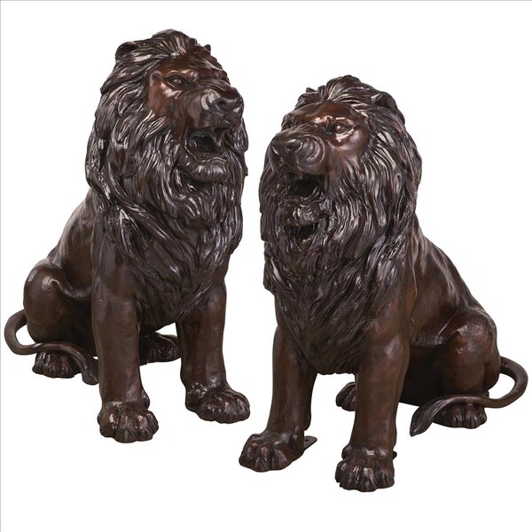Design Toscano Sentinel Lion Cast Bronze Garden Statue: Set of Two - DK92505