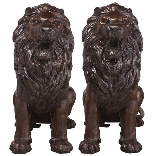 Design Toscano Sentinel Lion Cast Bronze Garden Statue: Set of Two - DK92505