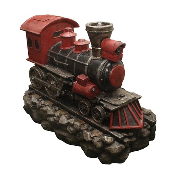 Heatwave 38 in. LED Lighted Red and Black Vintage Locomotive Train Spring Outdoor Garden Water Fountain - HE72678