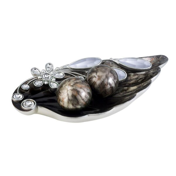 Palacedesigns Polyresin Decorative Bowl with Orbs, Black, Gold & Dark Brown - PA3103784
