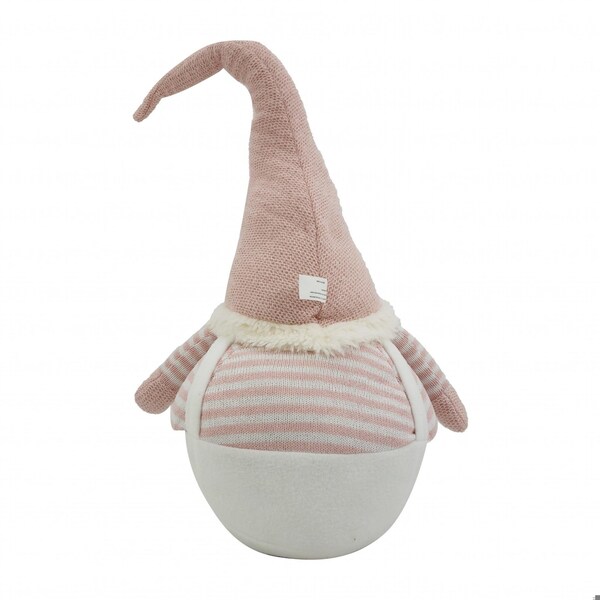 Homeroots 29.25 x 10.5 x 14 in. White & Pink Stripe Chubby Gnome - 399337