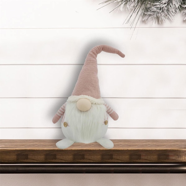 Homeroots 29.25 x 10.5 x 14 in. White & Pink Stripe Chubby Gnome - 399337