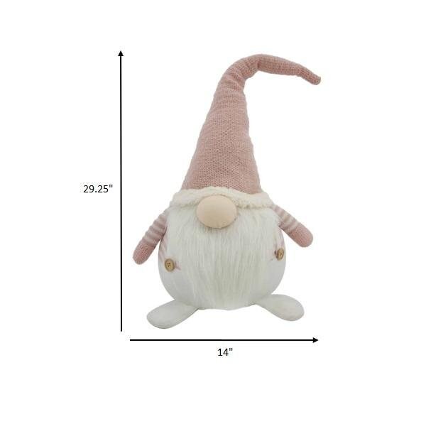 Homeroots 29.25 x 10.5 x 14 in. White & Pink Stripe Chubby Gnome - 399337