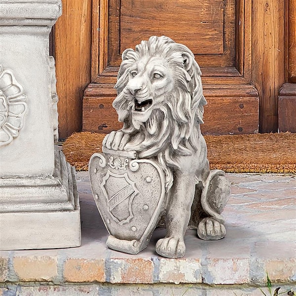 Design Toscano Roaring Beasts of Castello di Rocca Lion Sentinel Statue: Right Paw Up - LY372882