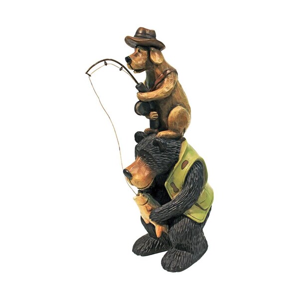 Design Toscano Fishing Buddies Black Bear and Dog Statue - HF665394