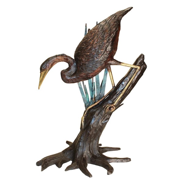 Design Toscano Fishing Heron in Reeds Cast Bronze Garden Statue - KW81115