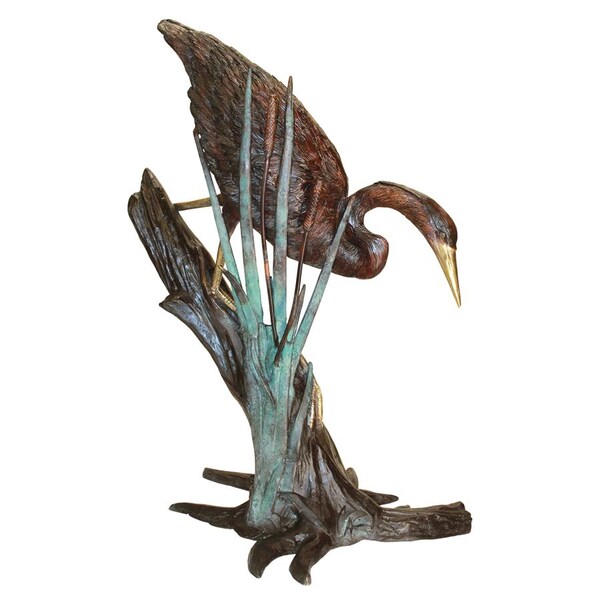 Design Toscano Fishing Heron in Reeds Cast Bronze Garden Statue - KW81115