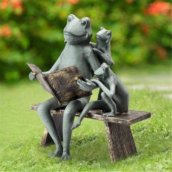 Rickis Rugs Reading Frog Family Garden Sculpture - RI2480994