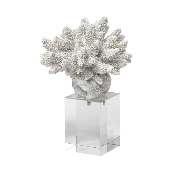 Homeroots 6 in. White Contemporary Coral & Glass Sculpture - 392433