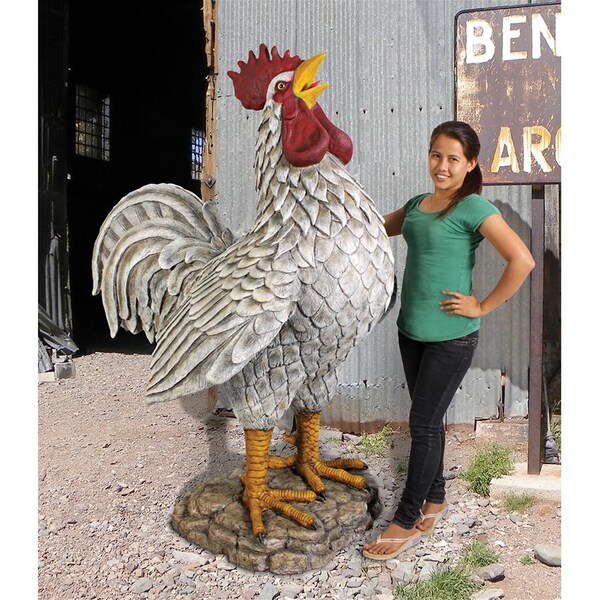 Design Toscano Cock-a-doodle-do, Giant Roadside Rooster Garden Statue - NE110114
