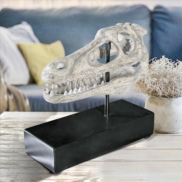 Design Toscano Velociraptor Dinosaur Skull Fossil Statue on Museum Mount - NE100503