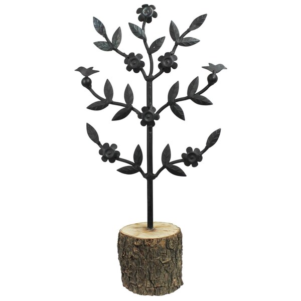 Palacedesigns 16 x 3.5 x 8.5 in. Natural, Black Metal & Wood Botanical Sculpture - PA3094603