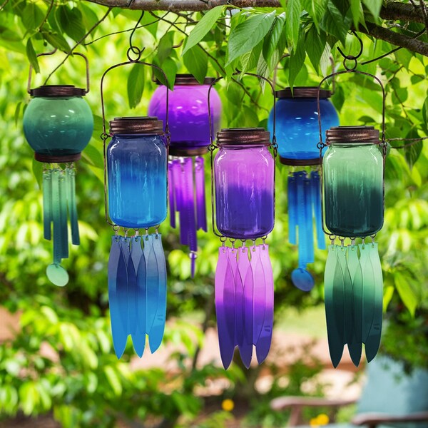 Luminous Garden Assorted Glass 17 in. Solar Ball and Jar Wind Chime - ZAC2SP011R