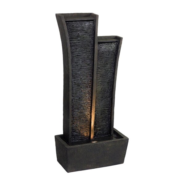 Homeroots 41 in. Polyresin Tower Indoor Outdoor Tabletop Fountain, Grey - 468296