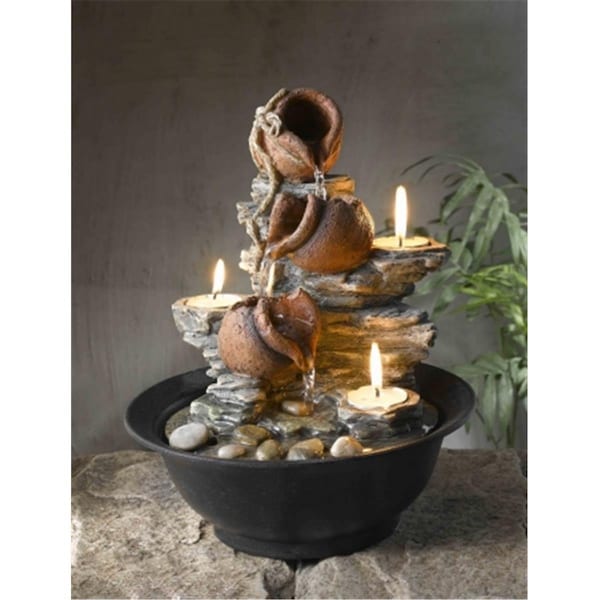 First Floor Designs Tavolo Luci Mini Pot Tabletop Fountain with Candle - FI730614
