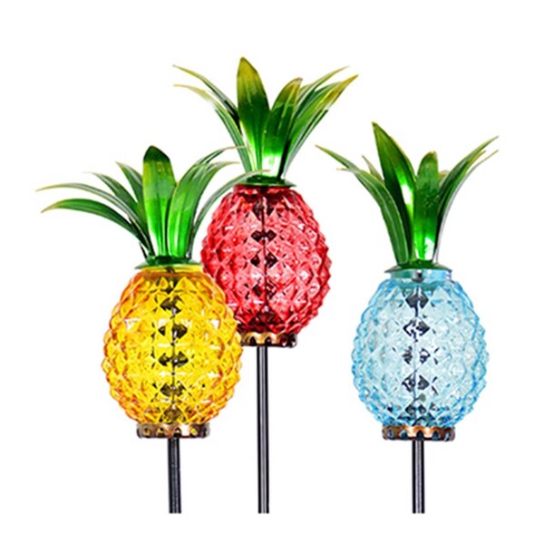 Terasu Garden Supplies Four Seasons Courtyard Metal & Glass Solar Pineapple Garden Stake, Assorted Colors - TE2015318