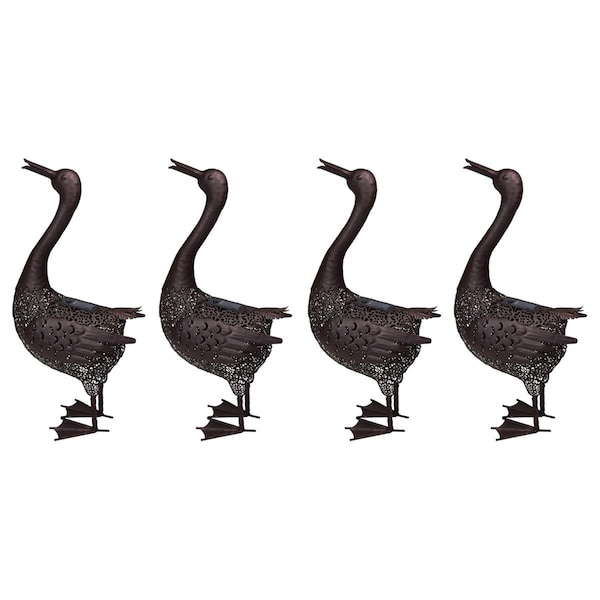 Oakland Living 25 in. Steel Animal Garden Duck Metal Sculpture Statue w/Solar Light & Ground Stake, Bronze, 4PK - 650261-DUCK-4-HB