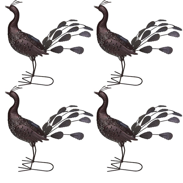 Oakland Living 22 in. Steel Animal Garden Peacock Metal Sculpture Statue w/Solar Light & Ground Stake, Bronze, 4PK - 650264-PEACOCK-4-HB