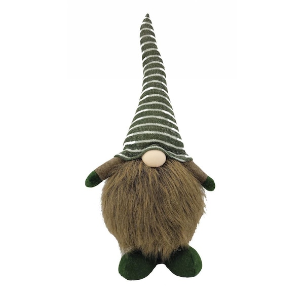 Homeroots 20 in. Fabric Standing Gnome Sculpture, Green & Brown - 483531