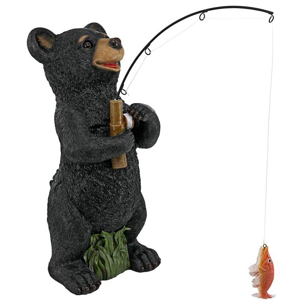 Design Toscano Hooked on Fishing, Fisherman Black Bear Statue - QM2703200