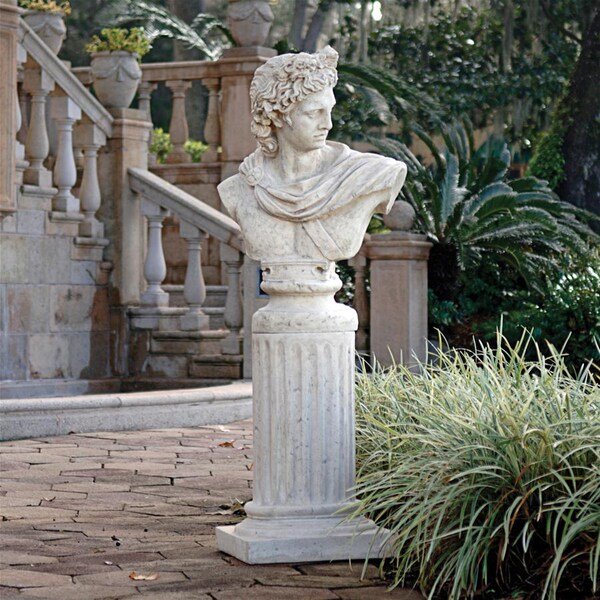 Design Toscano Apollo Belvedere Sculptural Bust on Roman Column Plinth - NE930309