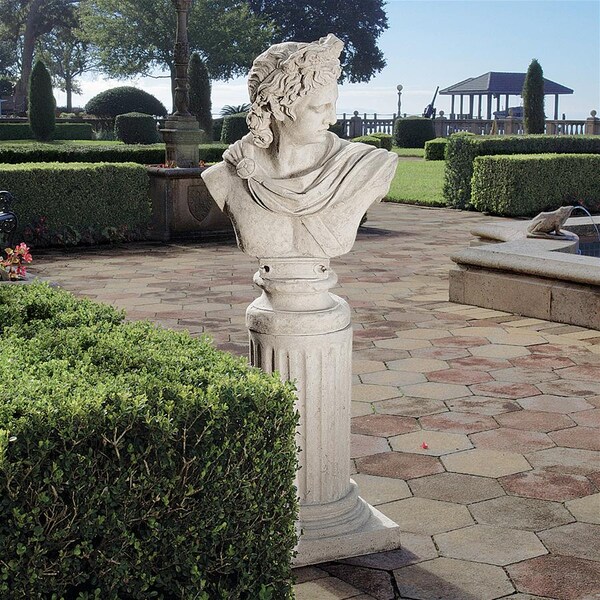 Design Toscano Apollo Belvedere Sculptural Bust on Roman Column Plinth - NE930309