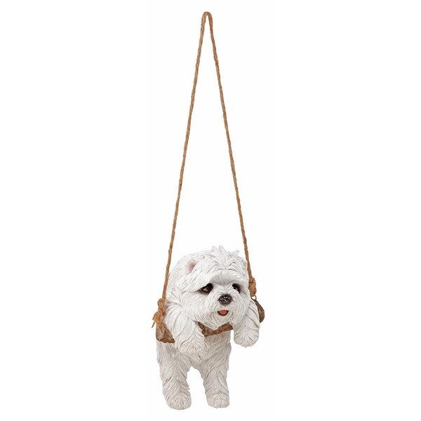Design Toscano White Maltese Puppy on a Perch Hanging Dog Sculpture - JQ11429