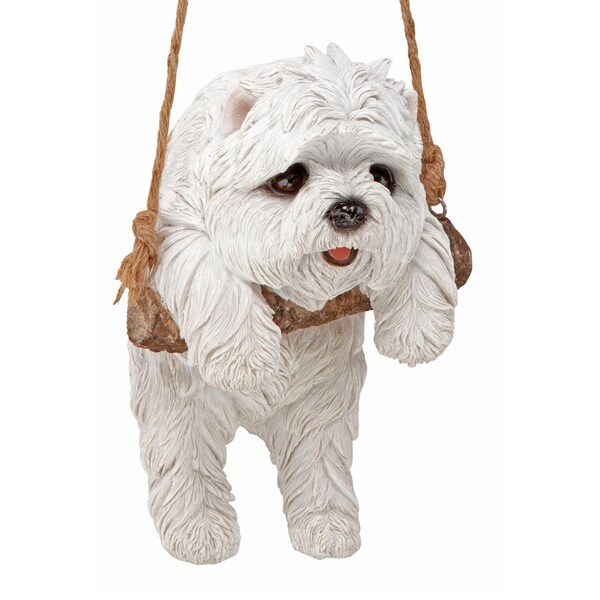 Design Toscano White Maltese Puppy on a Perch Hanging Dog Sculpture - JQ11429