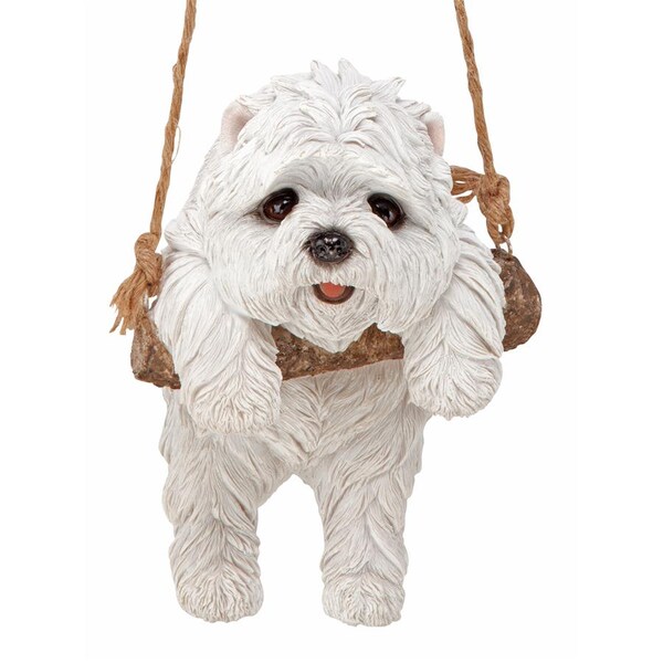 Design Toscano White Maltese Puppy on a Perch Hanging Dog Sculpture - JQ11429