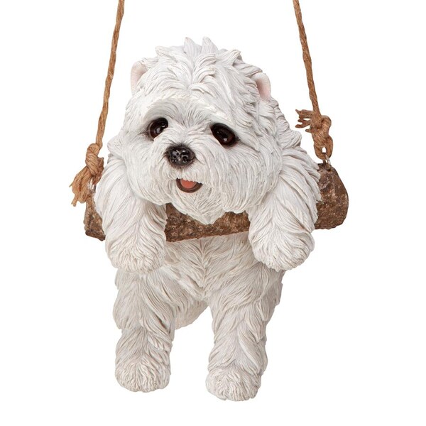 Design Toscano White Maltese Puppy on a Perch Hanging Dog Sculpture - JQ11429