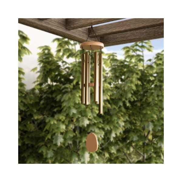 Nature Spring Metal and Wood Wind Chime, 28-inch Tuned with Gold Finish and Soothing Tone for Home/Outdoor Decor - 900004SXE