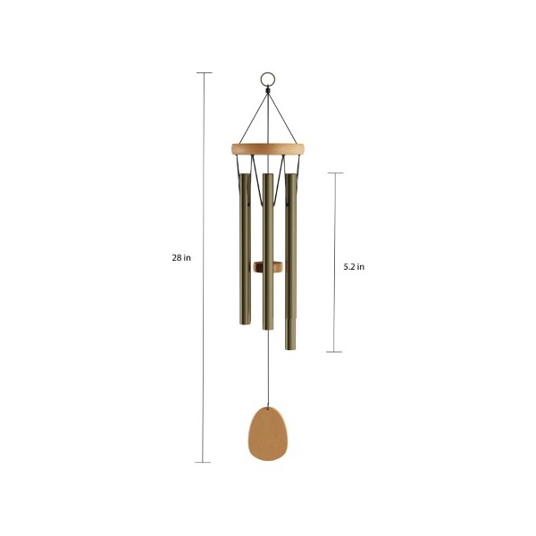 Nature Spring Metal and Wood Wind Chime, 28-inch Tuned with Gold Finish and Soothing Tone for Home/Outdoor Decor - 900004SXE