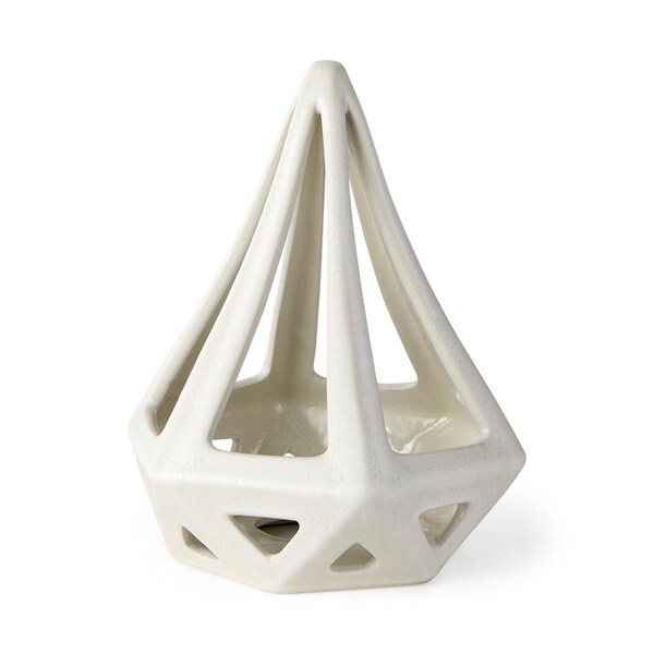 Homeroots 9 x 8 x 8 in. Black White Crackle Glaze Ceramic Conical Sculpture - 392530