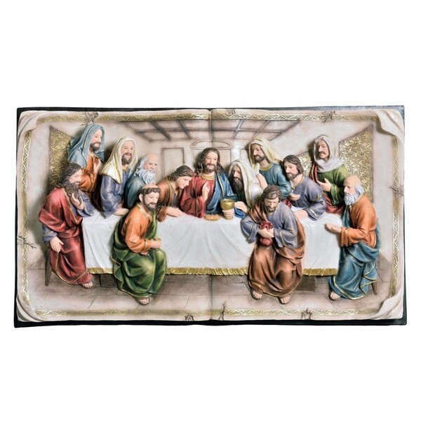 Homeroots 20 in. Polyresin Last Supper Decorative Plaque Sculpture, Black & Beige - 468288