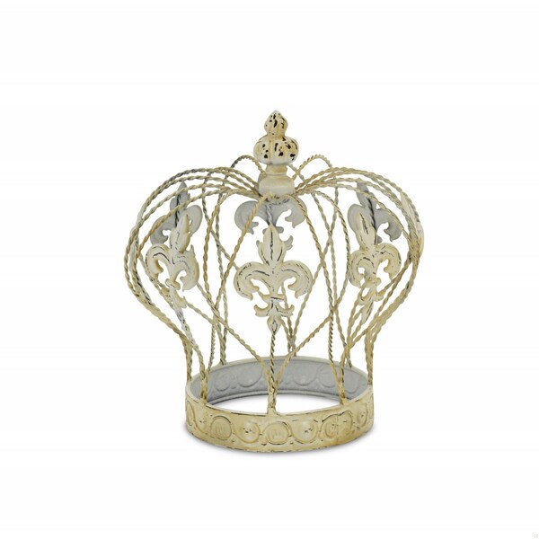 Homeroots 9.25 x 9.25 x 9.25 in. Vintage Look Fleur de Lis Gold Crown Sculpture - 399654