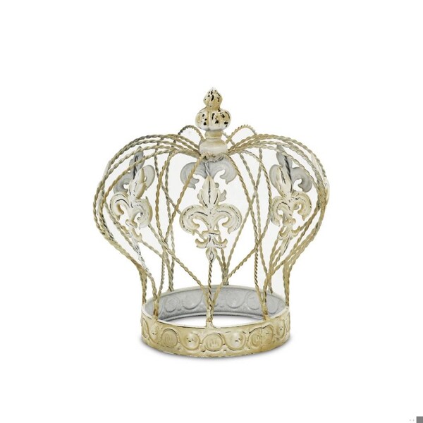 Homeroots 9.25 x 9.25 x 9.25 in. Vintage Look Fleur de Lis Gold Crown Sculpture - 399654