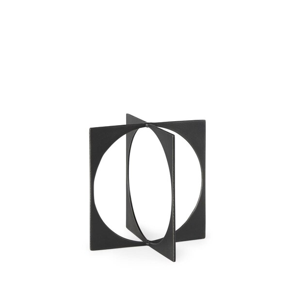 Homeroots 9 in. Charcoal Gray Metal Circle Square Sculpture - 392527