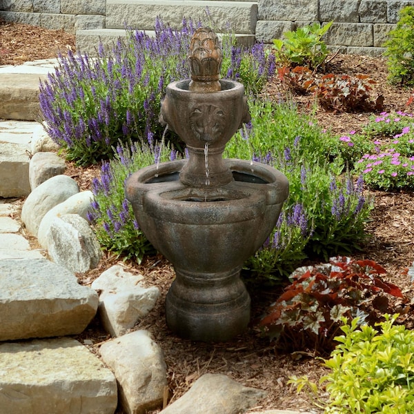 Pure Garden Outdoor Fountain with Lion Head Detail - 50-0005