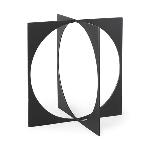 Homeroots 6 in. Charcoal Gray Metal Circle Square Sculpture - 392544