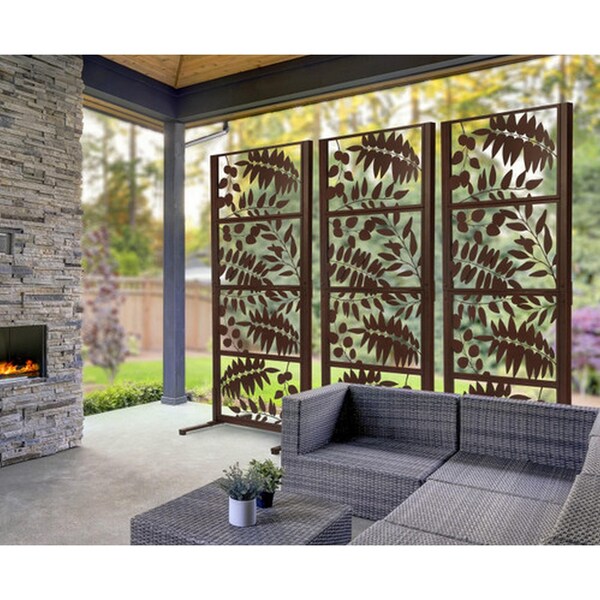 Ejoy 82'' x 32'' x 24'' Brown Decorative Metal Trellis Standing Panel Outdoor/Indoor - MT_TREELEAVES82X32X24INCH
