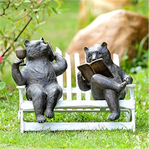 Spi Home Hipster Bears on Bench Garden Sculpture - 9.50 x 15 x 14 in. - 34792