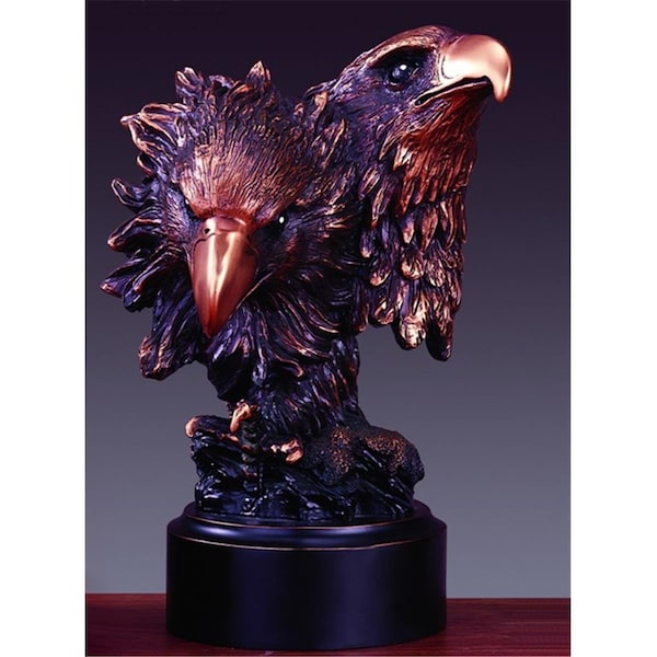 Dwellingdesigns F Two Eagle Heads Bronze Plated Resin Sculpture - DW14660
