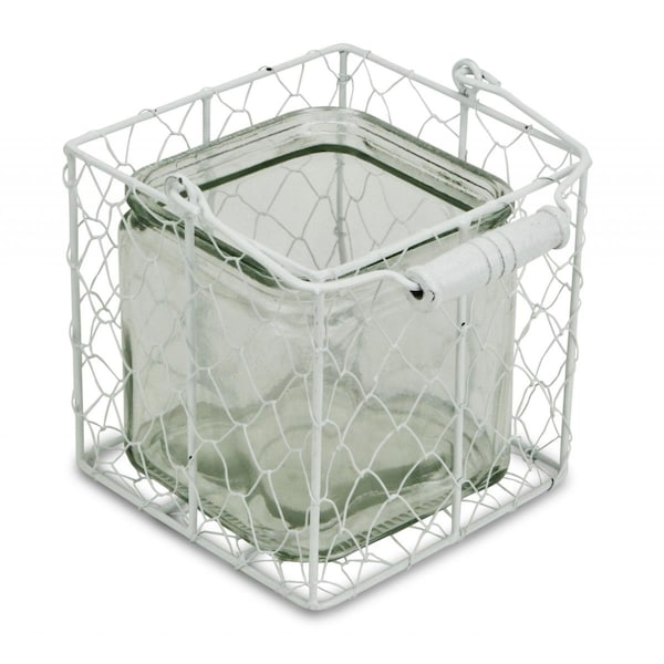 Palacedesigns 5.5 in. Clear Wire Basket Glass Jar, White - PA3100012