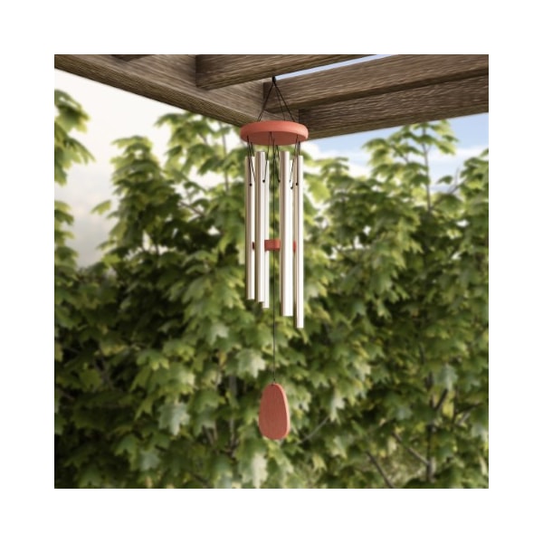 Nature Spring Tuned Metal and Wood Wind Chime 28" with Silver Finish and Soothing Tone For Home, Garden, Patio - 945540XII