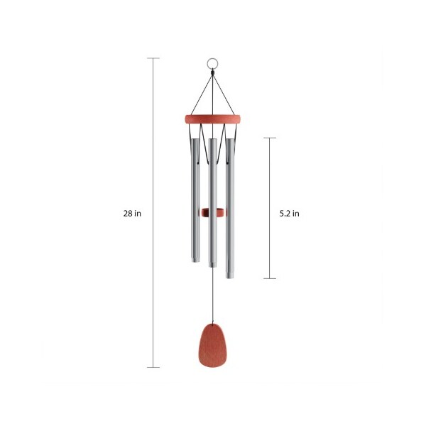 Nature Spring Tuned Metal and Wood Wind Chime 28" with Silver Finish and Soothing Tone For Home, Garden, Patio - 945540XII