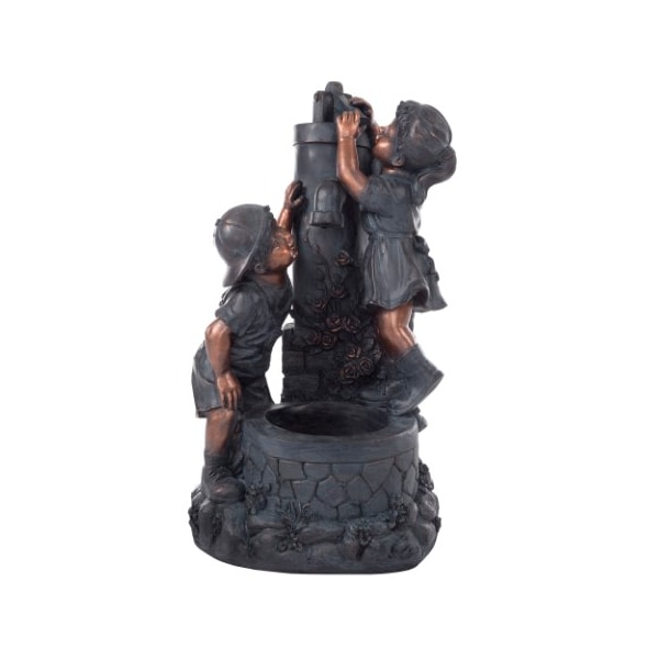 Nature Spring Outdoor Water Fountain with Boy and Girl, Antique Bronze Design and Sound for Decor on Patio, Garden - 196232UQW
