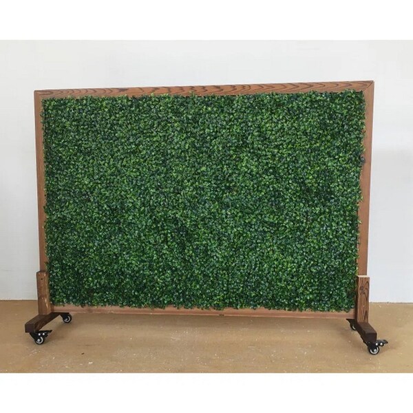 Ejoy 39'' x 51'' Mobile Privacy Garden Fence Divider with Artificial Grass on Both Sides and Wood Stand - MOBILEHEDGEDIVIDER_39X51