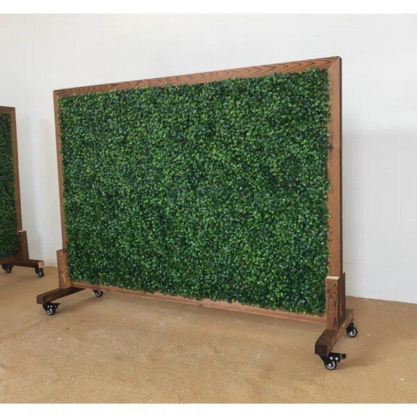 Ejoy 39'' x 51'' Mobile Privacy Garden Fence Divider with Artificial Grass on Both Sides and Wood Stand - MOBILEHEDGEDIVIDER_39X51