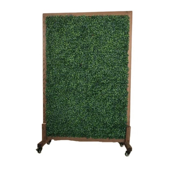 Ejoy 39'' x 51'' Mobile Privacy Garden Fence Divider with Artificial Grass on Both Sides and Wood Stand - MOBILEHEDGEDIVIDER_39X51
